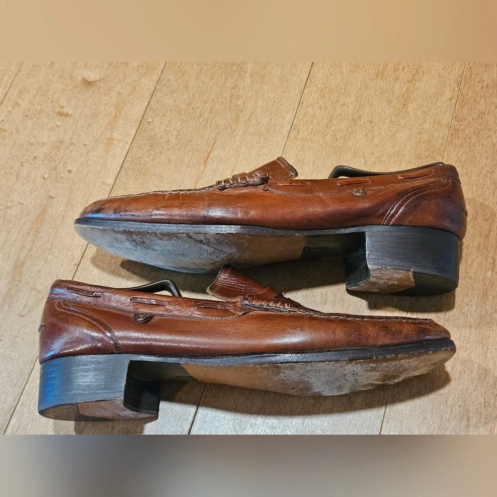 Vintage FRENCH SHRINER Men’s 10.5 N Brown Leather Penny Loafers HERITAGE